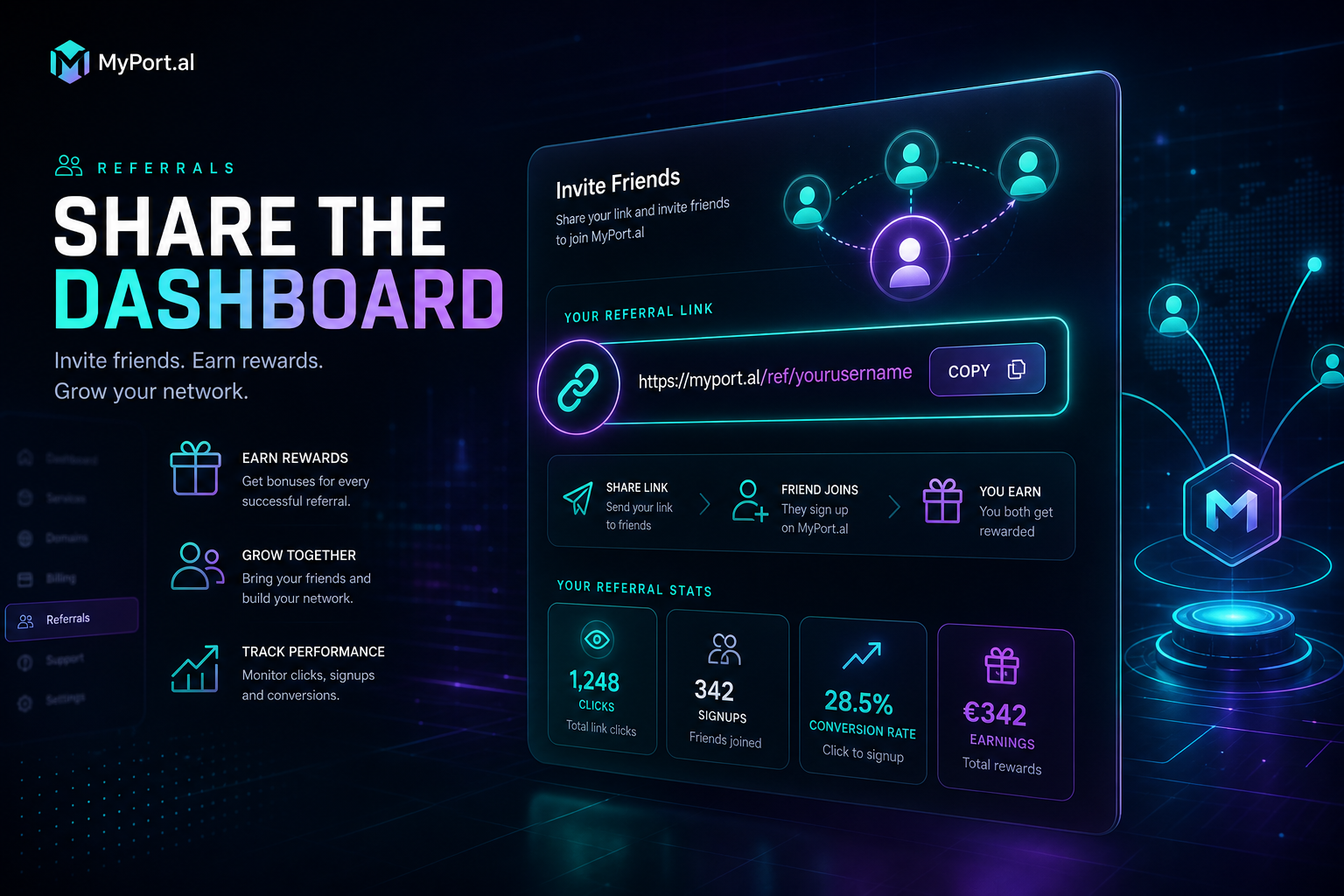 Referrals Module: Share MyPort.al, Track Who Joins