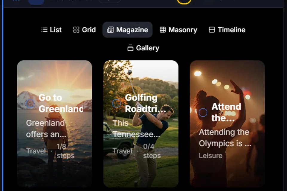 Bucket List dashboard preview